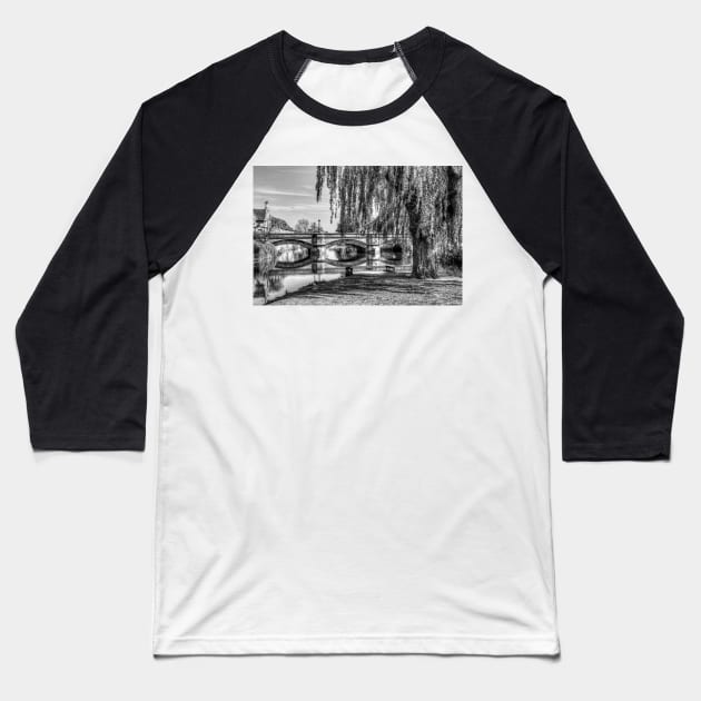 Stamford Town Bridge, Black And White Baseball T-Shirt by tommysphotos